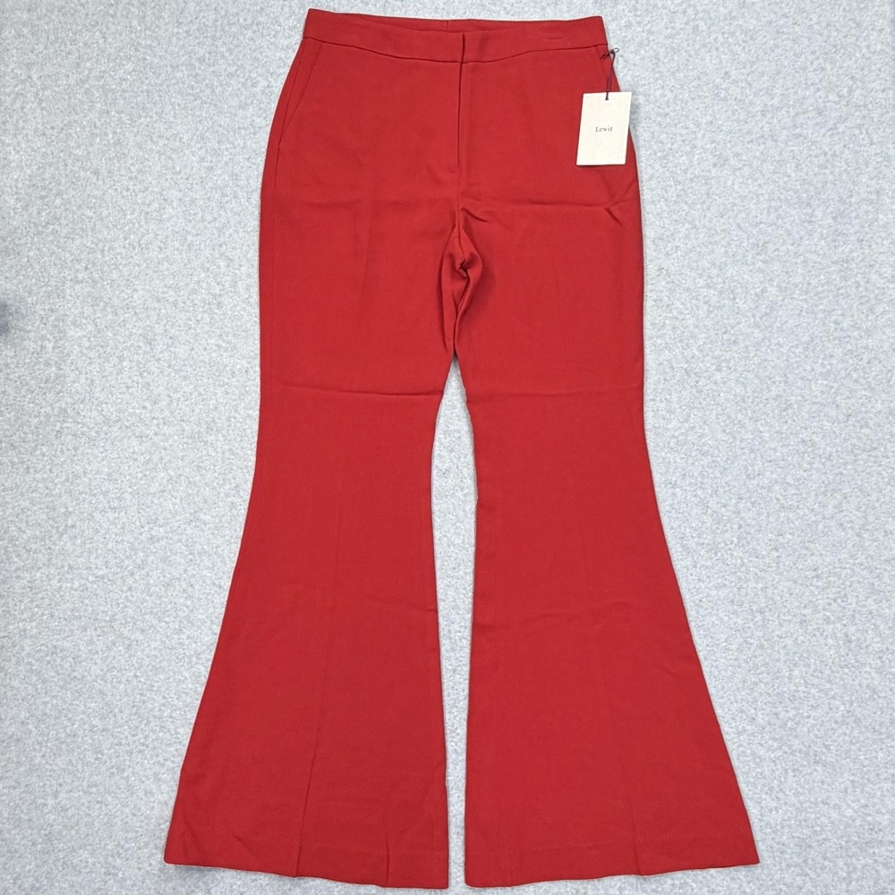 NWT Lewit Dress Pants‎ Womens 12 (32x32) Red Flared Crepe Stretch Viscose Blend